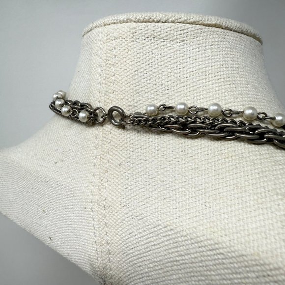 Vintage‎ Tassel Necklace Faux Pearl Silver-Tone Multi-Strand Chains Classic - Picture 7 of 8